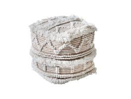 Isaba Hand Woven Pit Loom Natural & lvory Wool Pouffe