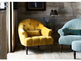 Alexander & James Imogen Chair upholstered in Plush Turmeric (buttoned) lifestyle shot