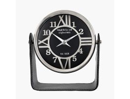 Black Leather and Nickel Table Clock