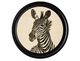 Zebra Head Facing Left Round Framed Picture